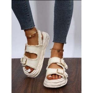 SHEIN Women Buckle Decor Flatform Slingback Sandals